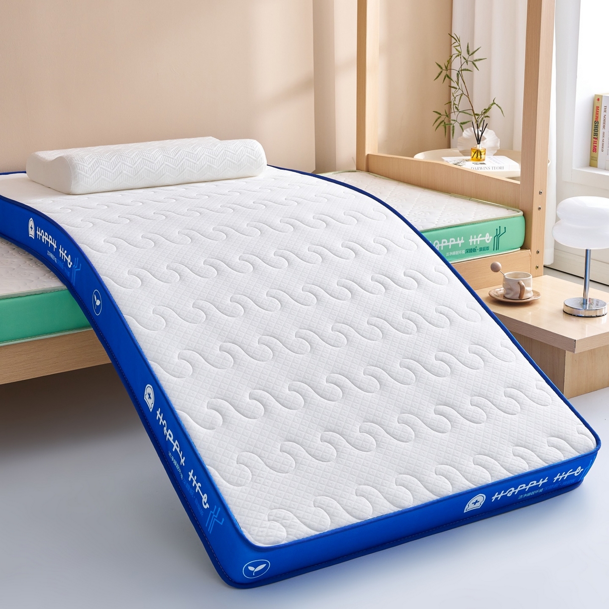 91家纺网 家纺一手货源 找家纺 奇丝雅 2025新款针织棉学生宿舍床专用加厚记忆棉海绵立体乳胶床垫【高密记忆棉】 繁花-兰（6公分）