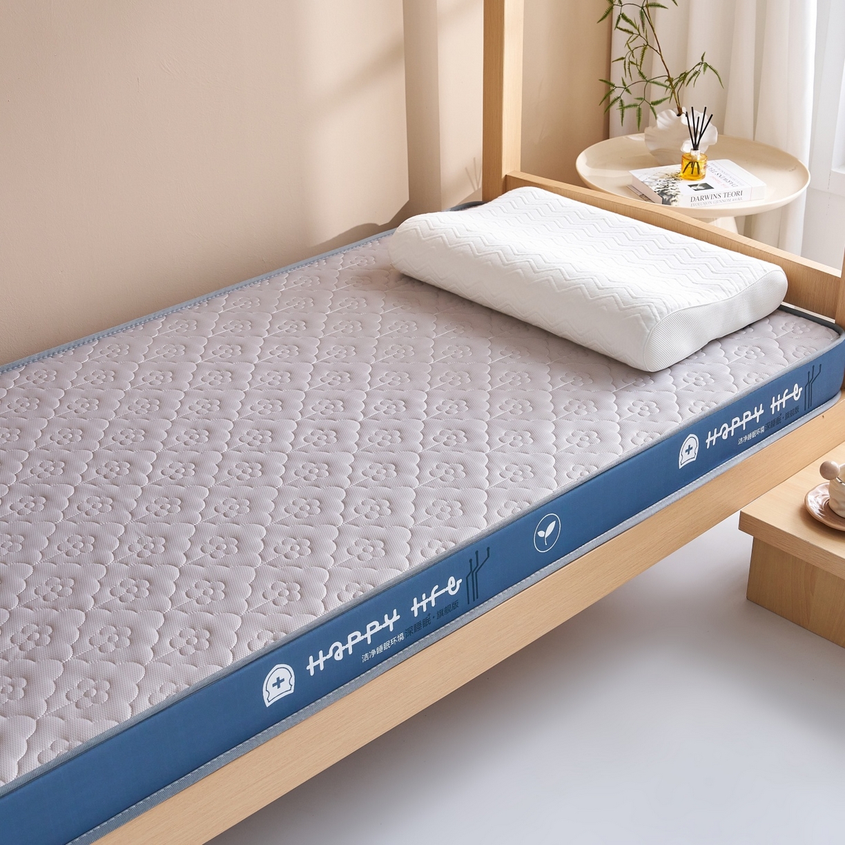 91家纺网 家纺一手货源 找家纺 奇丝雅 2025新款针织棉学生宿舍床专用加厚记忆棉海绵立体乳胶床垫【高密记忆棉】 繁花-灰（6公分）