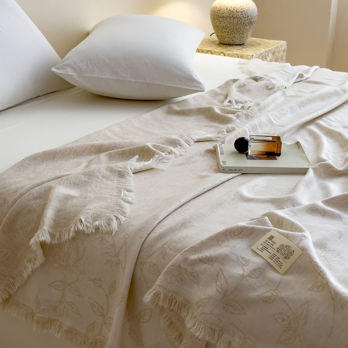 91家纺网 家纺一手货源 找家纺 （总）米菲 2025新款A类亚麻提花多功能盖毯毯子毛毯