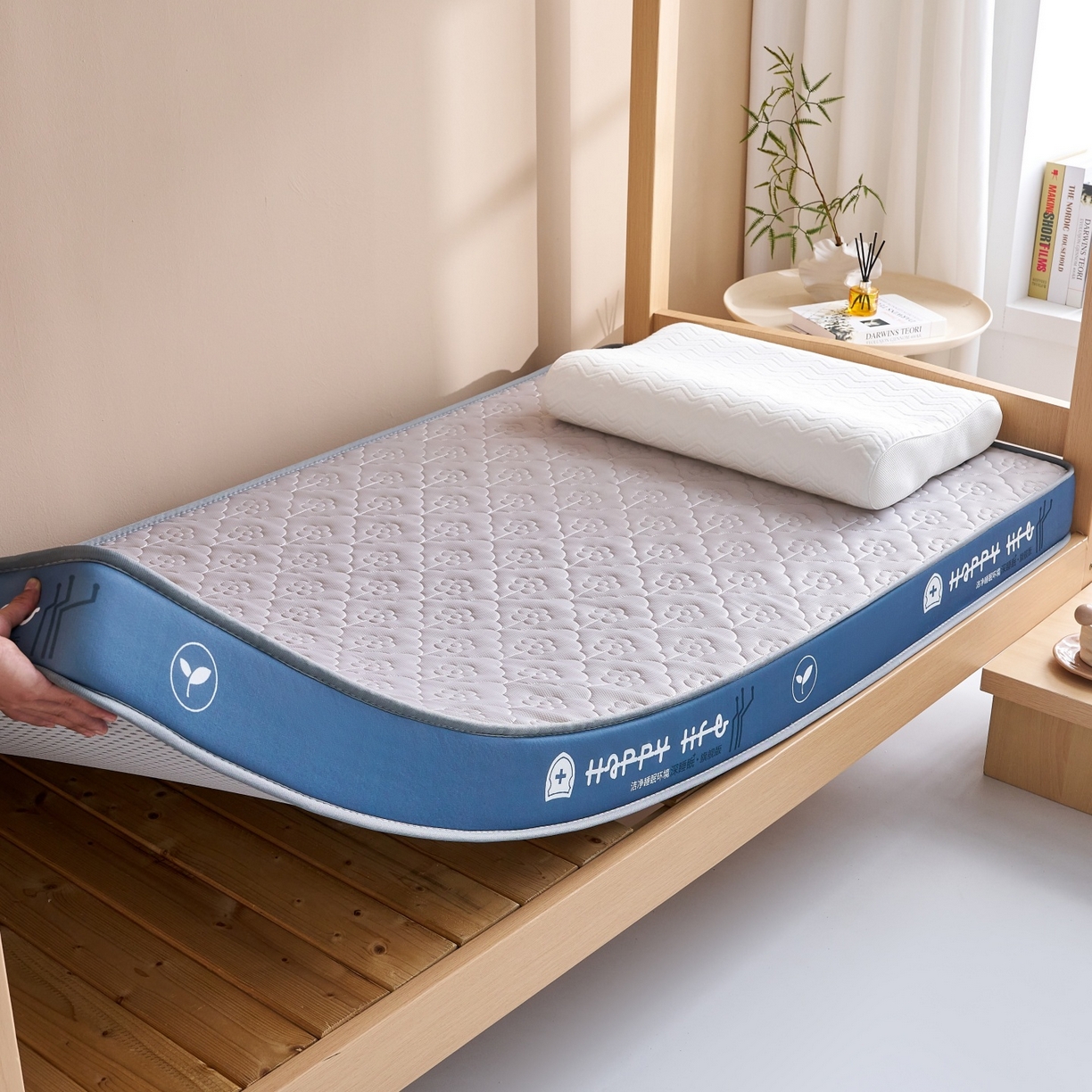 91家纺网 家纺一手货源 找家纺 奇丝雅 2025新款针织棉学生宿舍床专用加厚记忆棉海绵立体乳胶床垫【高密记忆棉】 繁花-灰（6公分）