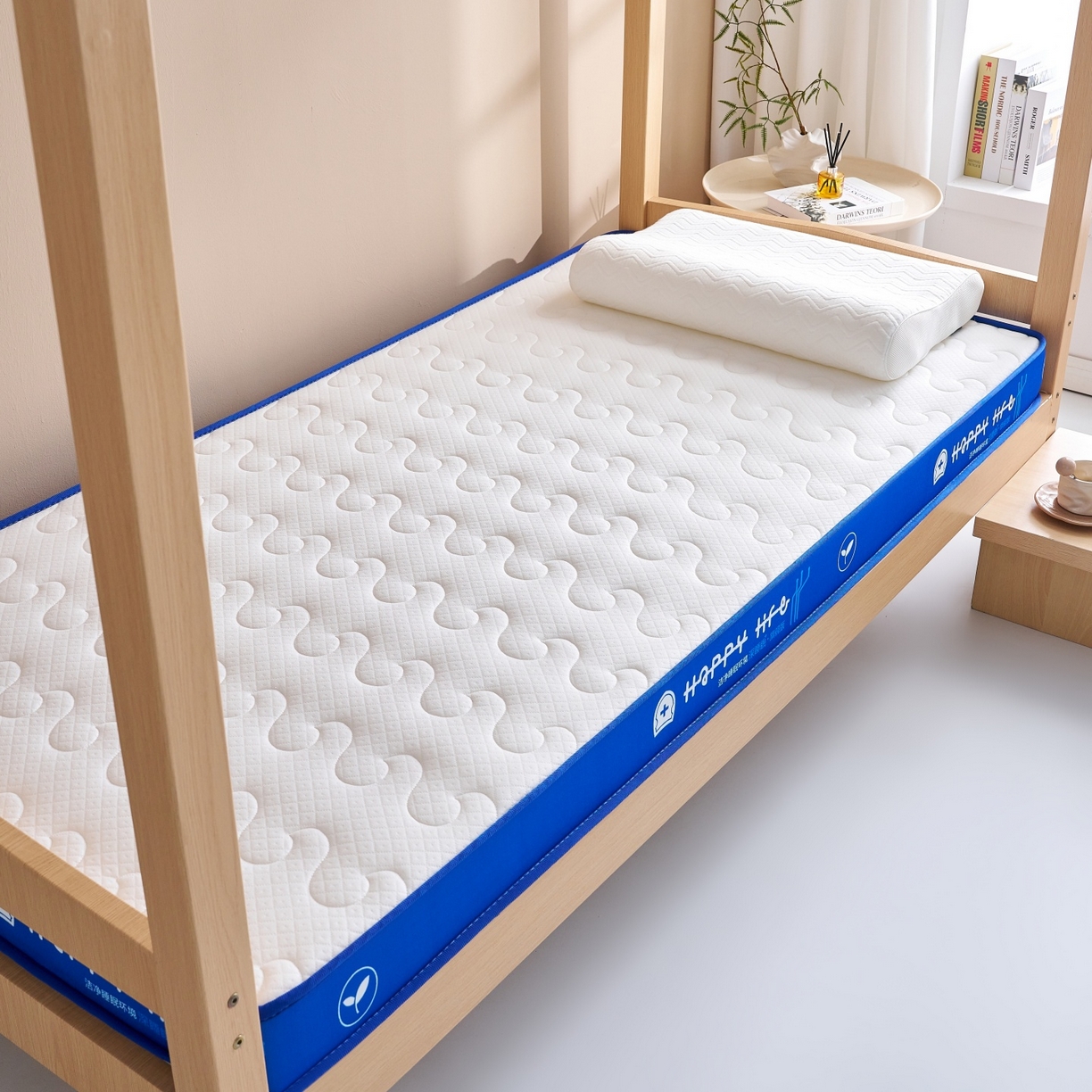 91家纺网 家纺一手货源 找家纺 奇丝雅 2025新款针织棉学生宿舍床专用加厚记忆棉海绵立体乳胶床垫【高密记忆棉】 繁花-兰（6公分）