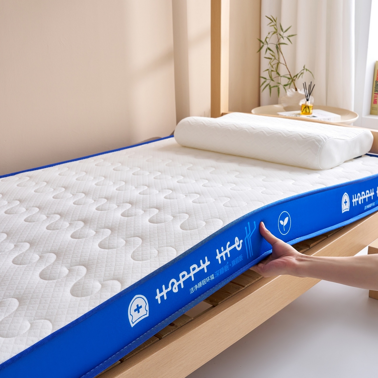 91家纺网 家纺一手货源 找家纺 奇丝雅 2025新款针织棉学生宿舍床专用加厚记忆棉海绵立体乳胶床垫【高密记忆棉】 繁花-兰（6公分）