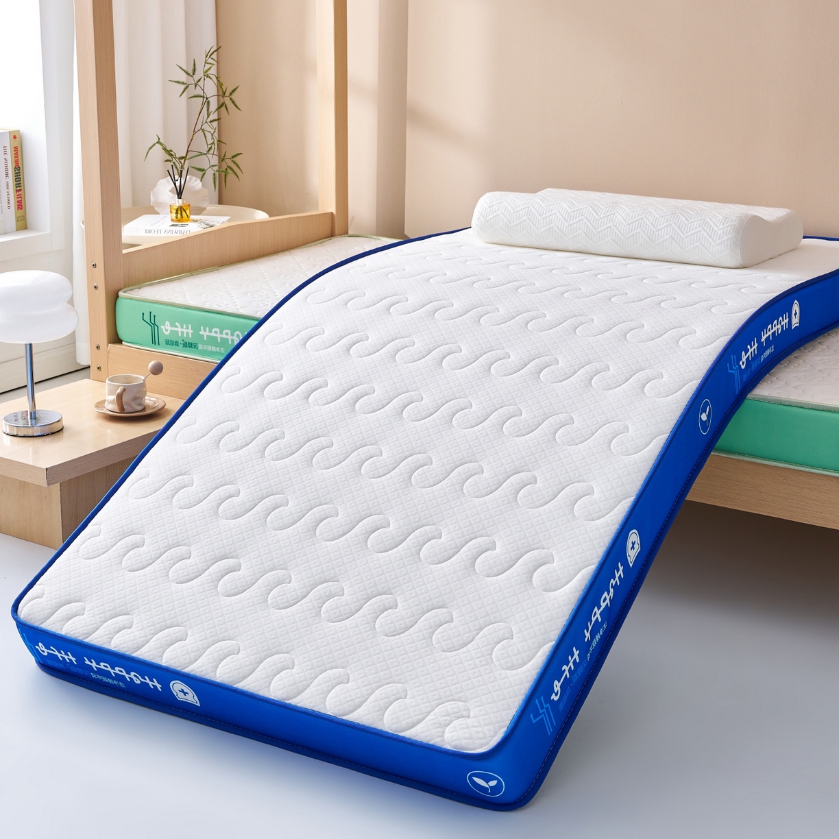 91家纺网 家纺一手货源 找家纺 奇丝雅 2025新款针织棉学生宿舍床专用加厚记忆棉海绵立体乳胶床垫【高密记忆棉】 繁花-兰（6公分）