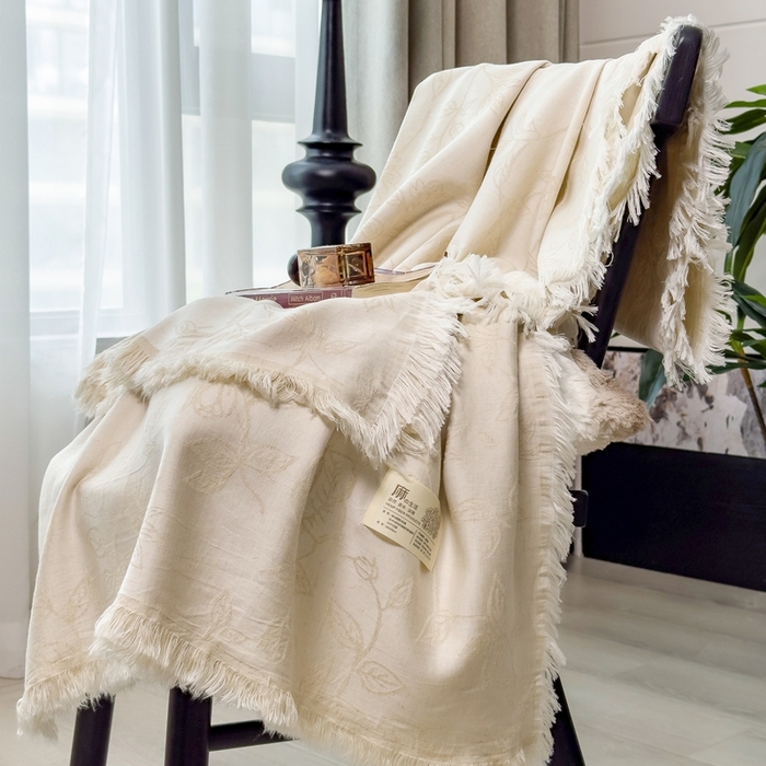 米菲 2025新款A类亚麻提花多功能盖毯毯子毛毯 莉格西塔