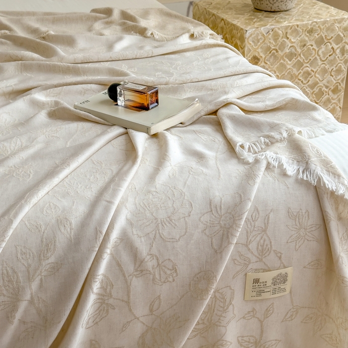 91家纺网 家纺一手货源 找家纺 米菲 2025新款A类亚麻提花多功能盖毯毯子毛毯 莉格西塔