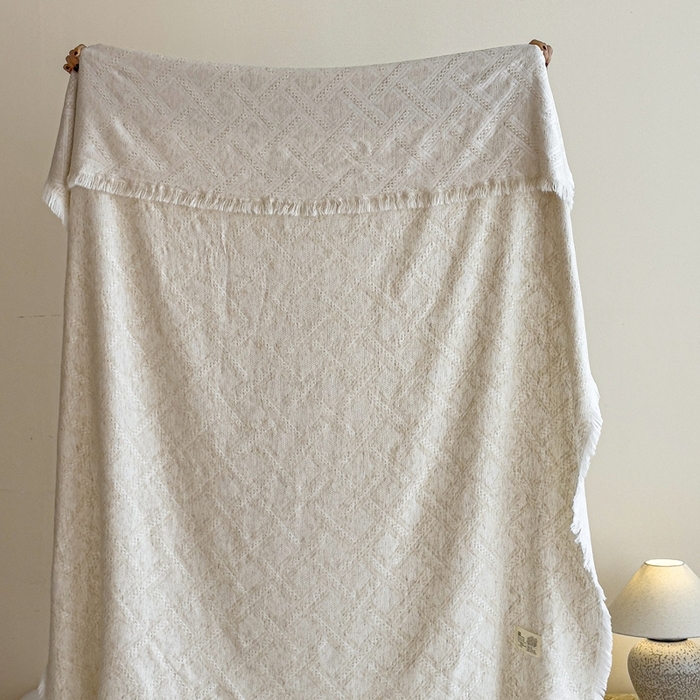 91家纺网 家纺一手货源 找家纺 米菲 2025新款A类亚麻提花多功能盖毯毯子毛毯 云若烟
