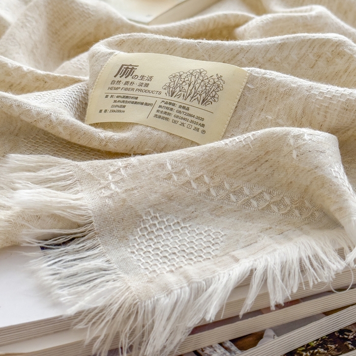 91家纺网 家纺一手货源 找家纺 米菲 2025新款A类亚麻提花多功能盖毯毯子毛毯 云若烟