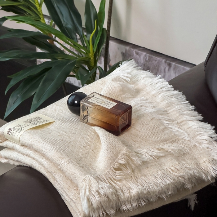 91家纺网 家纺一手货源 找家纺 米菲 2025新款A类亚麻提花多功能盖毯毯子毛毯 云若烟