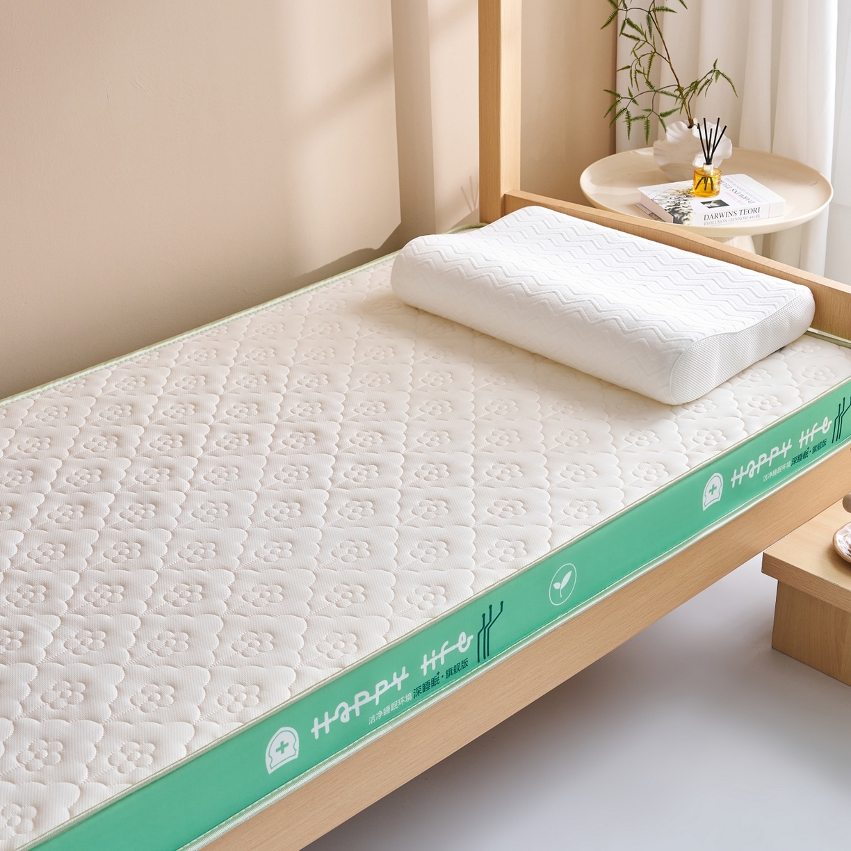 91家纺网 家纺一手货源 找家纺 奇丝雅 2025新款针织棉学生宿舍床专用加厚记忆棉海绵立体乳胶床垫【高密记忆棉】 繁花-绿（6公分）