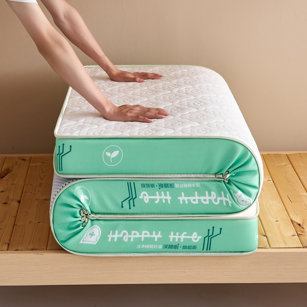 91家纺网 家纺一手货源 找家纺 奇丝雅 2025新款针织棉学生宿舍床专用加厚记忆棉海绵立体乳胶床垫【高密记忆棉】 繁花-绿（6公分）