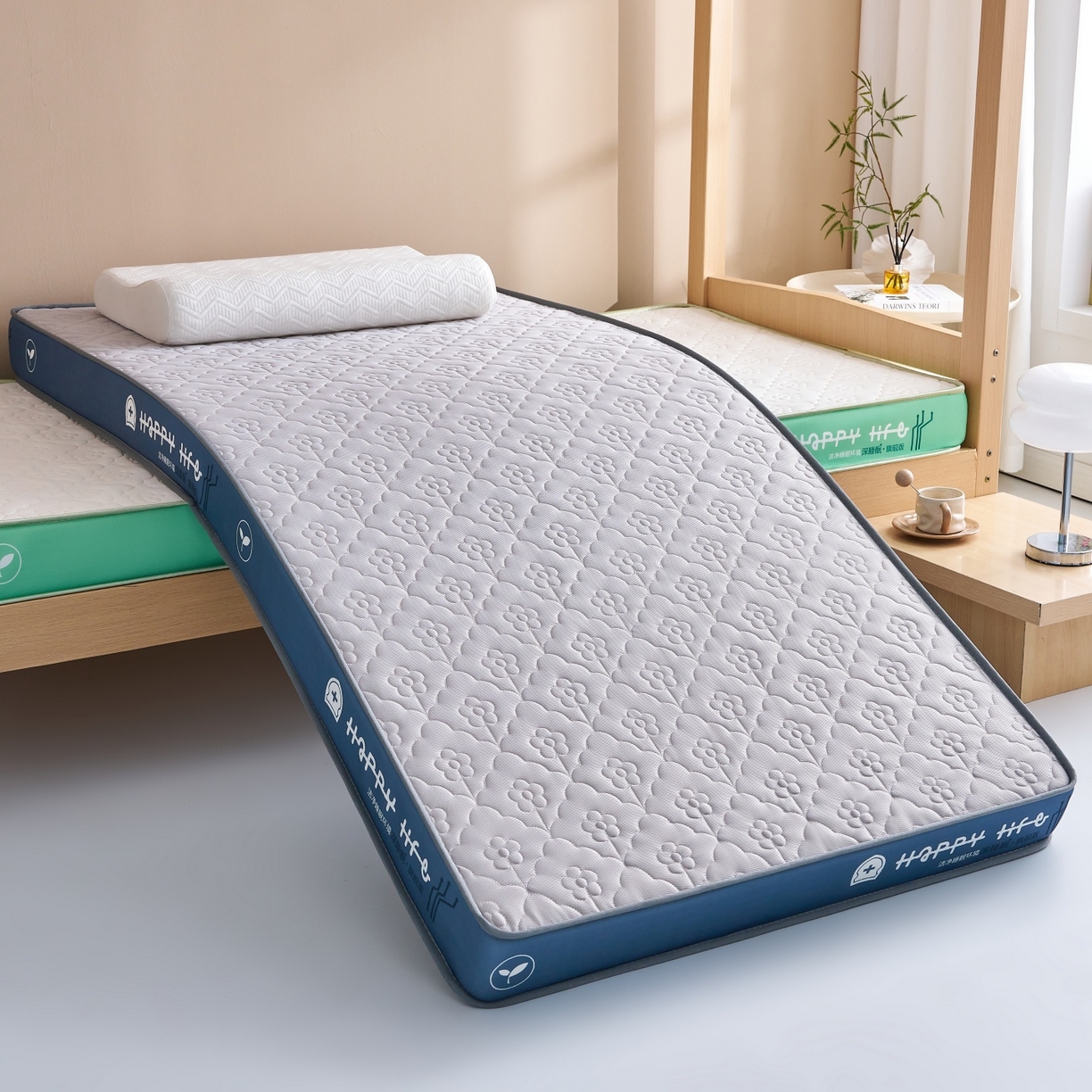 91家纺网 家纺一手货源 找家纺 奇丝雅 2025新款针织棉学生宿舍床专用加厚记忆棉海绵立体乳胶床垫【高密记忆棉】 繁花-灰（9公分）