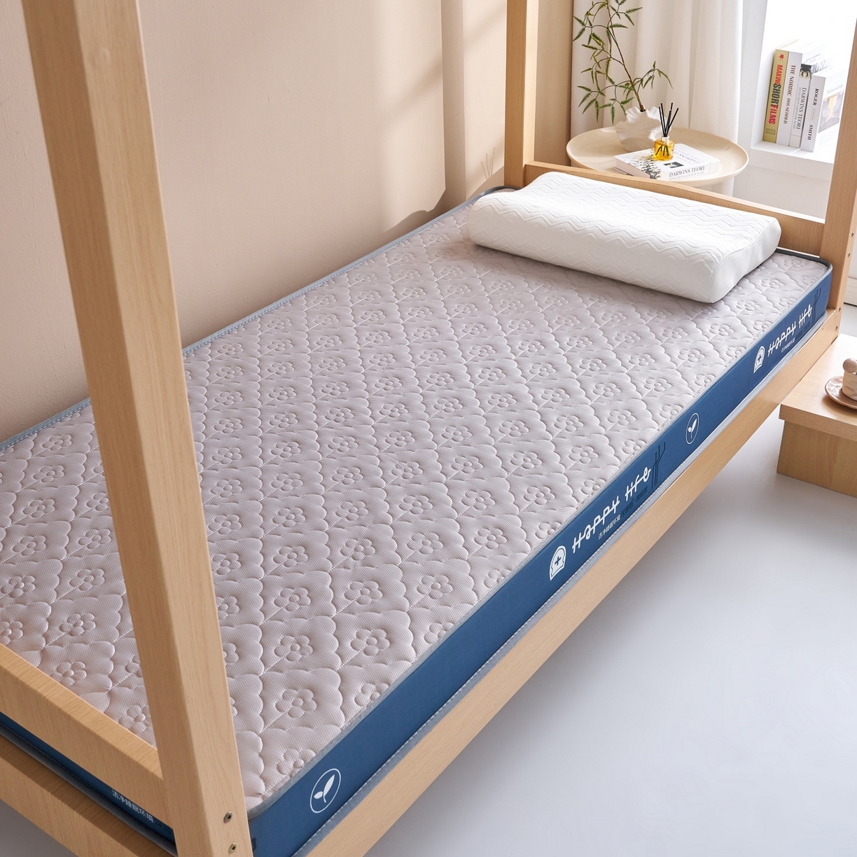 91家纺网 家纺一手货源 找家纺 奇丝雅 2025新款针织棉学生宿舍床专用加厚记忆棉海绵立体乳胶床垫【高密记忆棉】 繁花-灰（9公分）