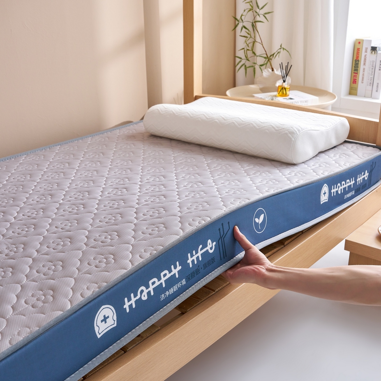 91家纺网 家纺一手货源 找家纺 奇丝雅 2025新款针织棉学生宿舍床专用加厚记忆棉海绵立体乳胶床垫【高密记忆棉】 繁花-灰（9公分）