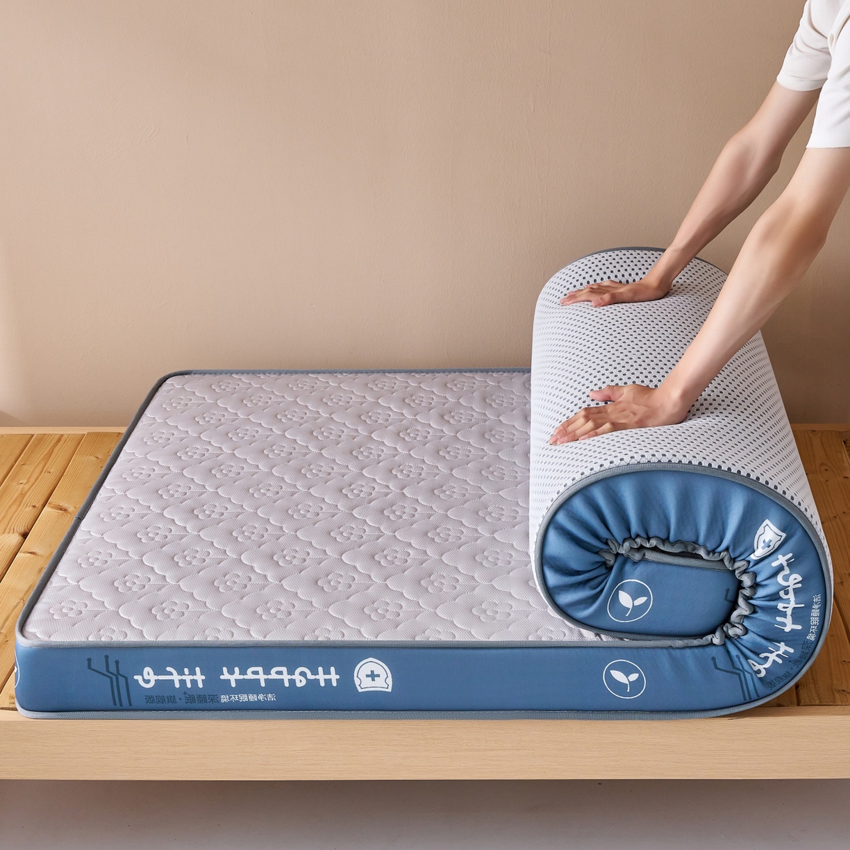 91家纺网 家纺一手货源 找家纺 奇丝雅 2025新款针织棉学生宿舍床专用加厚记忆棉海绵立体乳胶床垫【高密记忆棉】 繁花-灰（9公分）