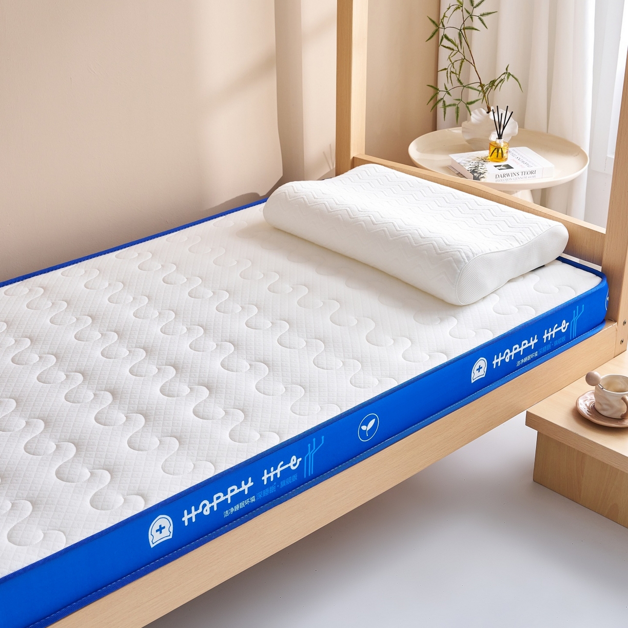 91家纺网 家纺一手货源 找家纺 奇丝雅 2025新款针织棉学生宿舍床专用加厚记忆棉海绵立体乳胶床垫【高密记忆棉】 繁花-兰（9公分）