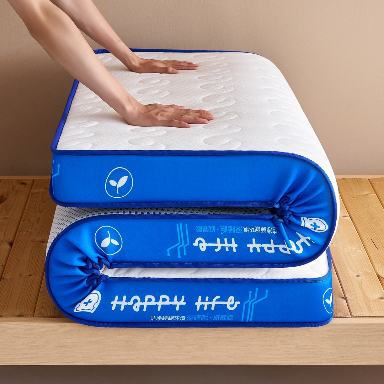 91家纺网 家纺一手货源 找家纺 奇丝雅 2025新款针织棉学生宿舍床专用加厚记忆棉海绵立体乳胶床垫【高密记忆棉】 繁花-兰（9公分）