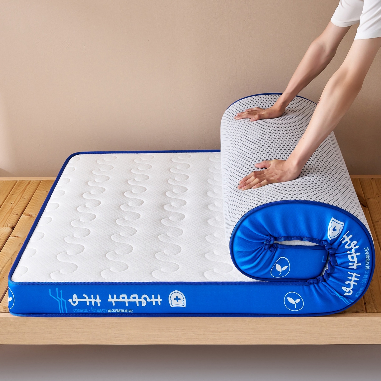 91家纺网 家纺一手货源 找家纺 奇丝雅 2025新款针织棉学生宿舍床专用加厚记忆棉海绵立体乳胶床垫【高密记忆棉】 繁花-兰（9公分）