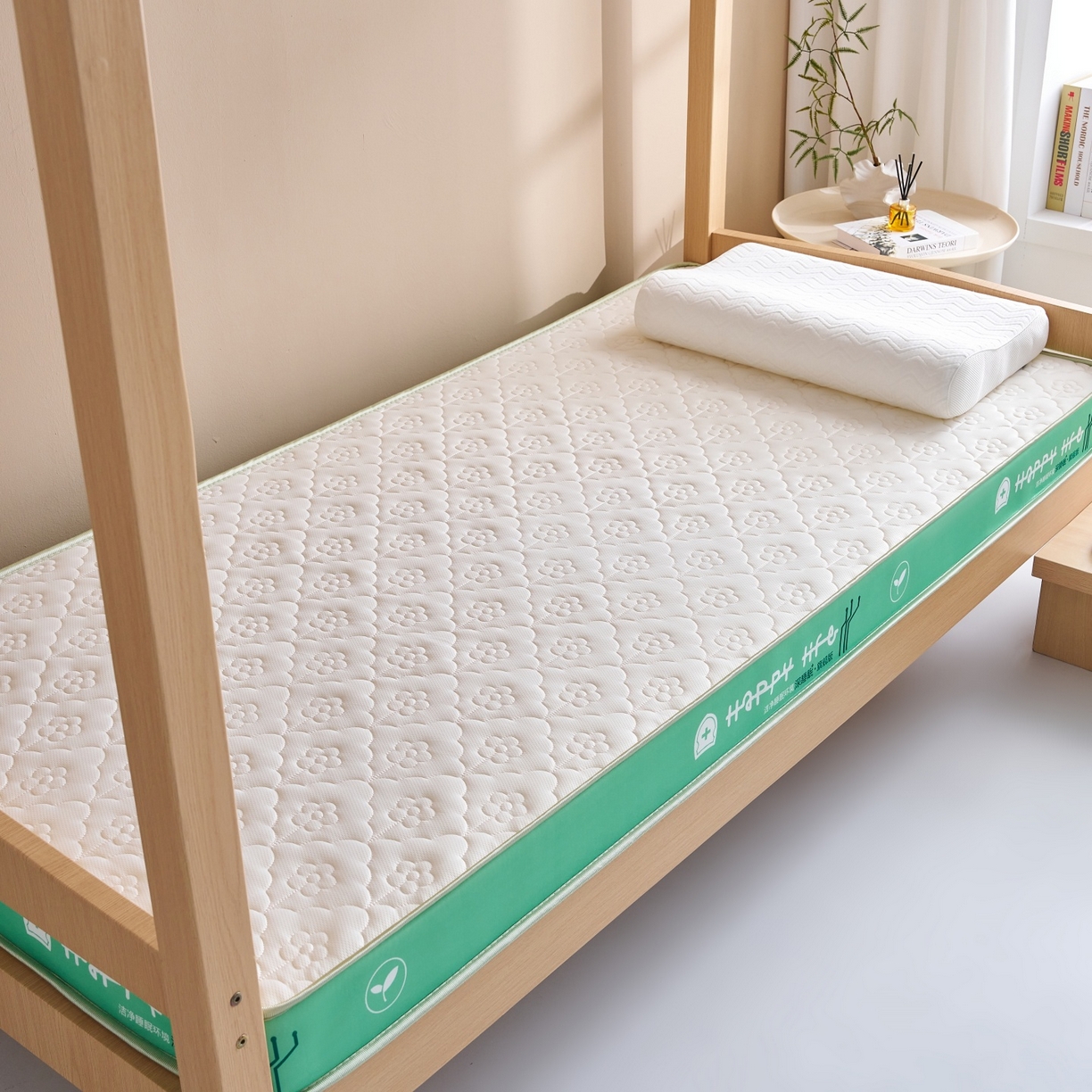 91家纺网 家纺一手货源 找家纺 奇丝雅 2025新款针织棉学生宿舍床专用加厚记忆棉海绵立体乳胶床垫【高密记忆棉】 繁花-绿（9公分）