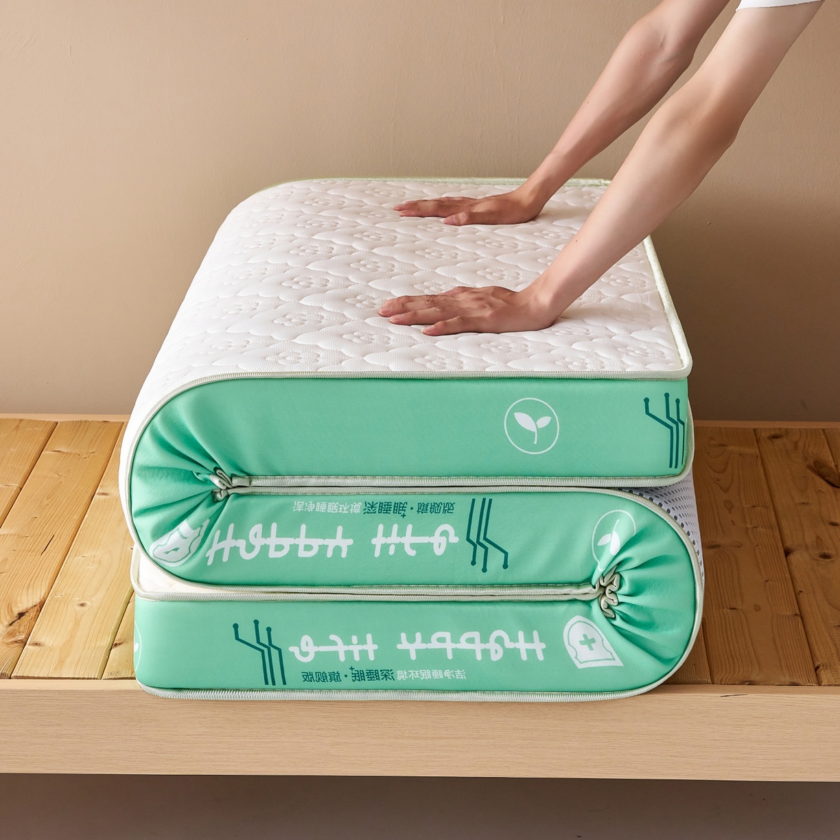 91家纺网 家纺一手货源 找家纺 奇丝雅 2025新款针织棉学生宿舍床专用加厚记忆棉海绵立体乳胶床垫【高密记忆棉】 繁花-绿（9公分）