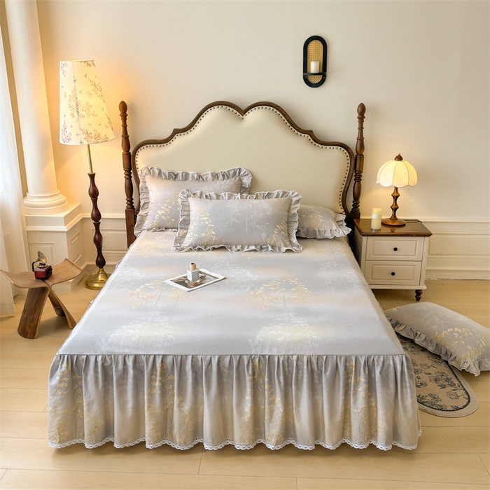 91家纺网 家纺一手货源 找家纺 （总）缦彩 2025新款全棉纯棉磨毛印花床裙单品床裙单件单床裙花边床单三件套