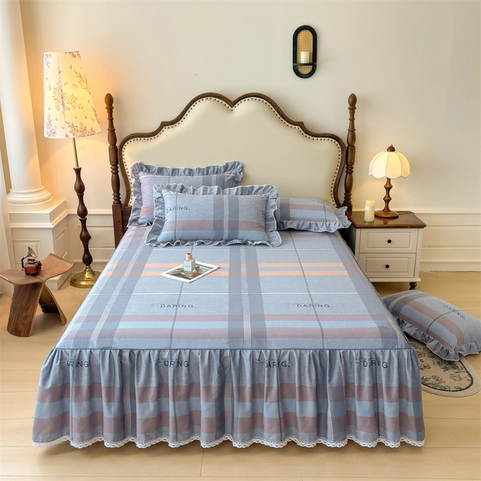 91家纺网 家纺一手货源 找家纺 （总）缦彩 2025新款全棉纯棉磨毛印花床裙单品床裙单件单床裙花边床单三件套