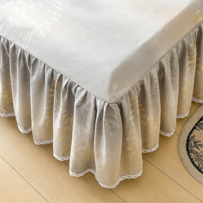 91家纺网 家纺一手货源 找家纺 缦彩 2025新款全棉纯棉磨毛印花床裙单品床裙单件单床裙花边床单三件套 安娜丽丝灰