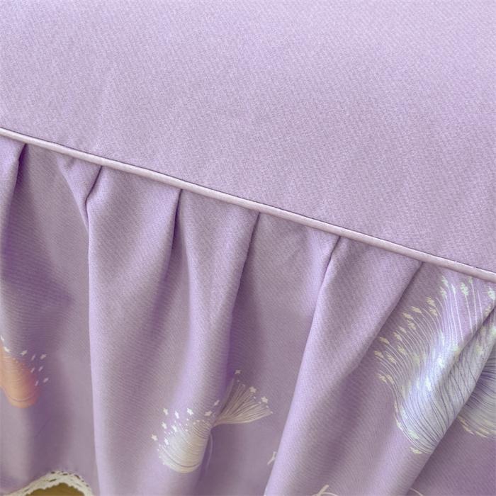 91家纺网 家纺一手货源 找家纺 缦彩 2025新款全棉纯棉磨毛印花床裙单品床裙单件单床裙花边床单三件套 花信光夕-紫