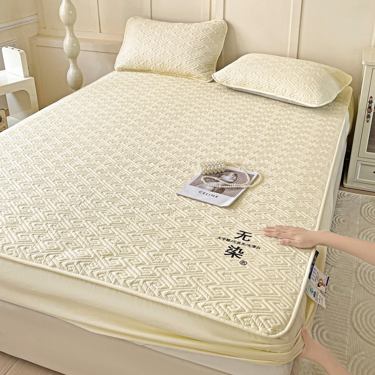 91家纺网 家纺一手货源 找家纺 娜娜 2025新款无染A类亲肤磨毛床笠 无染-米