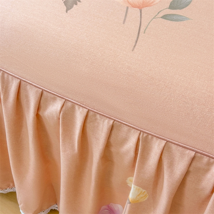 91家纺网 家纺一手货源 找家纺 缦彩 2025新款全棉纯棉磨毛印花床裙单品床裙单件单床裙花边床单三件套 花艺清梦-粉