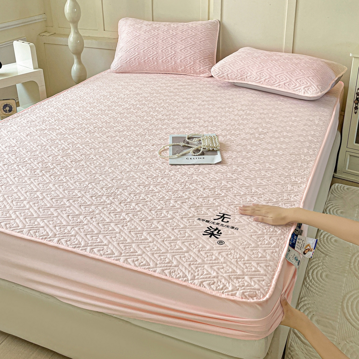 91家纺网 家纺一手货源 找家纺 娜娜 2025新款无染A类亲肤磨毛床笠 无染-粉