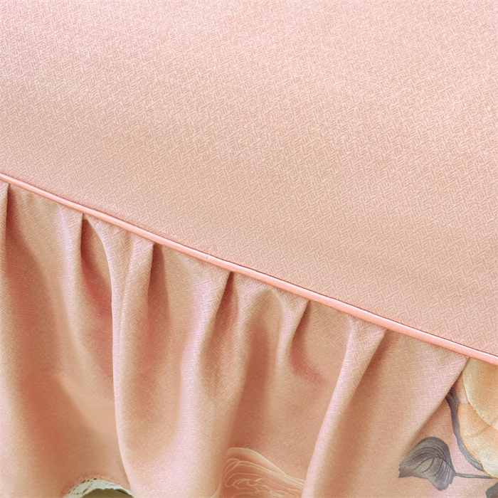 91家纺网 家纺一手货源 找家纺 缦彩 2025新款全棉纯棉磨毛印花床裙单品床裙单件单床裙花边床单三件套 落日繁华-粉