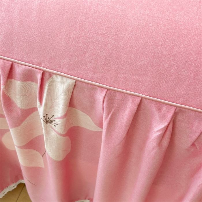 91家纺网 家纺一手货源 找家纺 缦彩 2025新款全棉纯棉磨毛印花床裙单品床裙单件单床裙花边床单三件套 幽诺花梦-粉