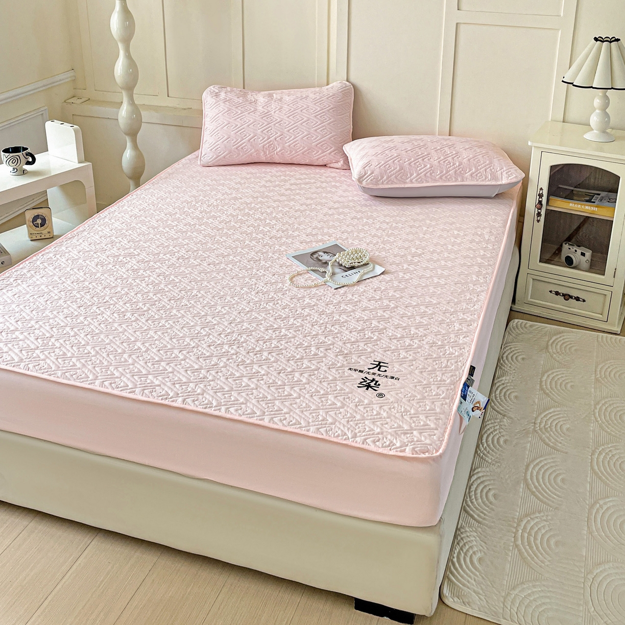 91家纺网 家纺一手货源 找家纺 娜娜 2025新款无染A类亲肤磨毛床笠 无染-粉