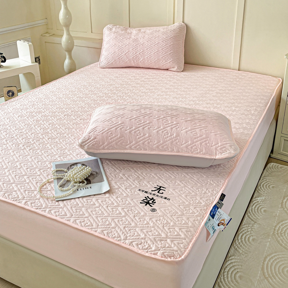 91家纺网 家纺一手货源 找家纺 娜娜 2025新款无染A类亲肤磨毛床笠 无染-粉