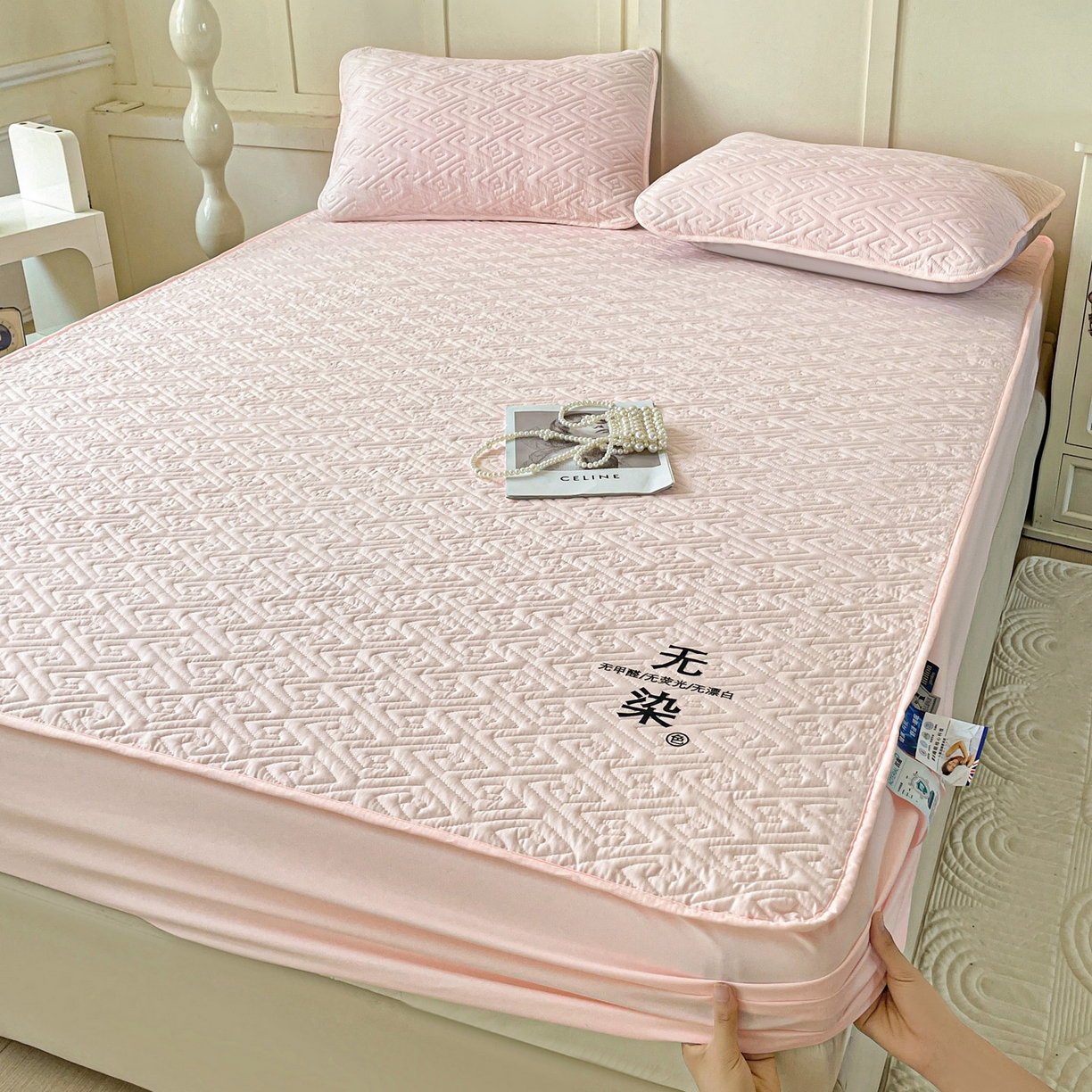 91家纺网 家纺一手货源 找家纺 娜娜 2025新款无染A类亲肤磨毛床笠 无染-粉