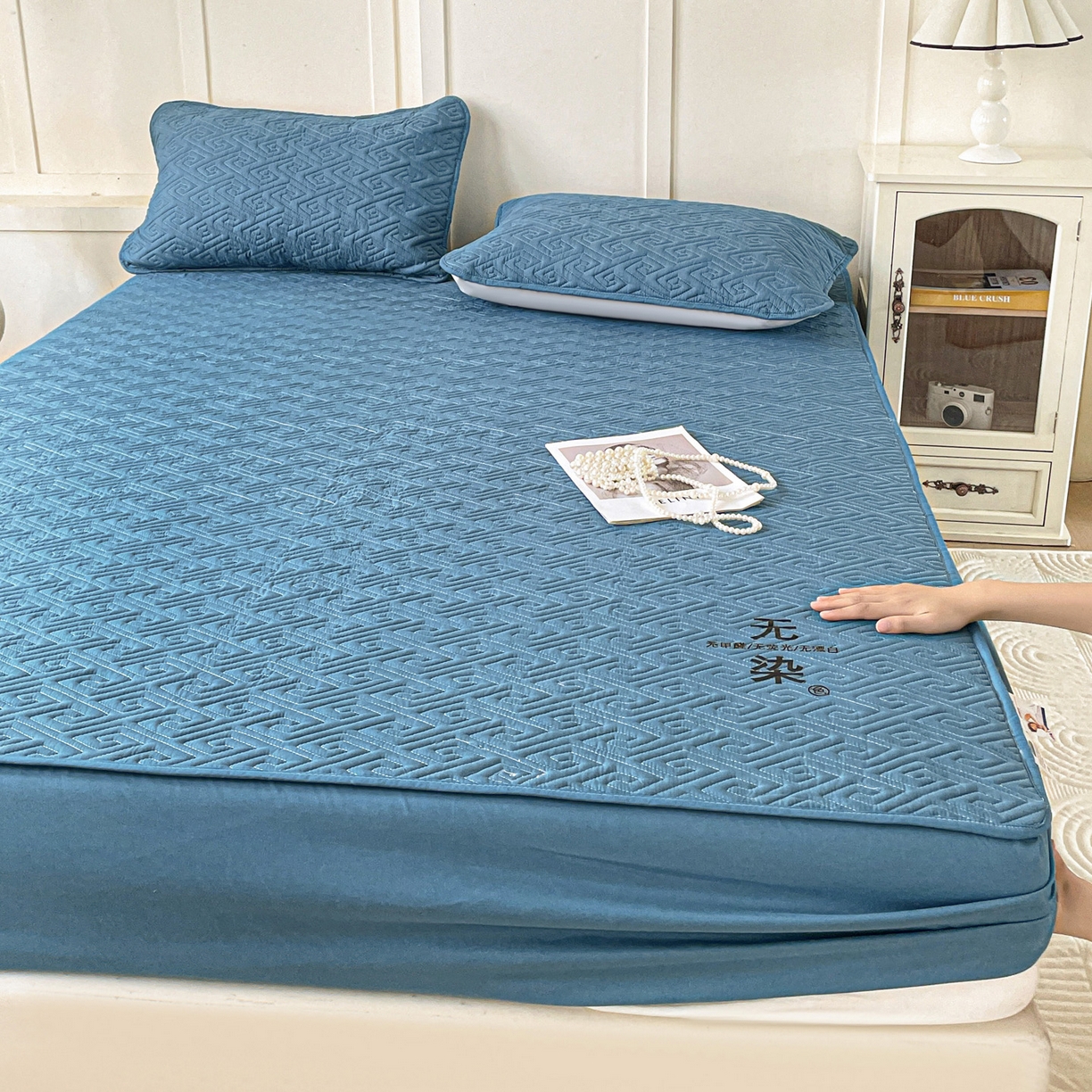 91家纺网 家纺一手货源 找家纺 娜娜 2025新款无染A类亲肤磨毛床笠 无染-湖蓝