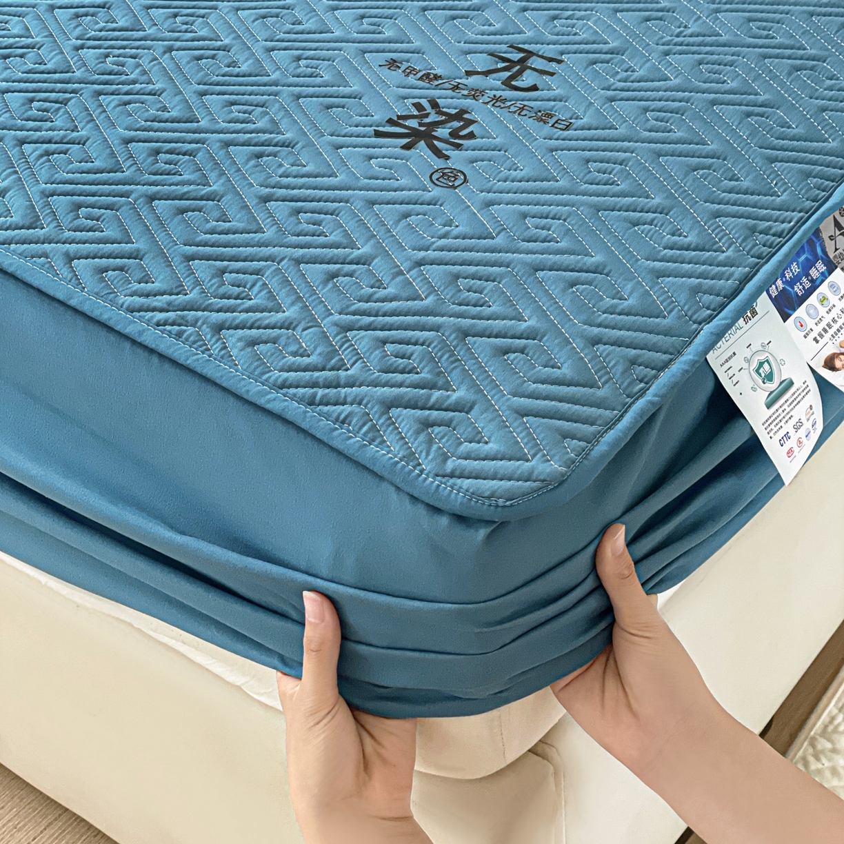 91家纺网 家纺一手货源 找家纺 娜娜 2025新款无染A类亲肤磨毛床笠 无染-湖蓝