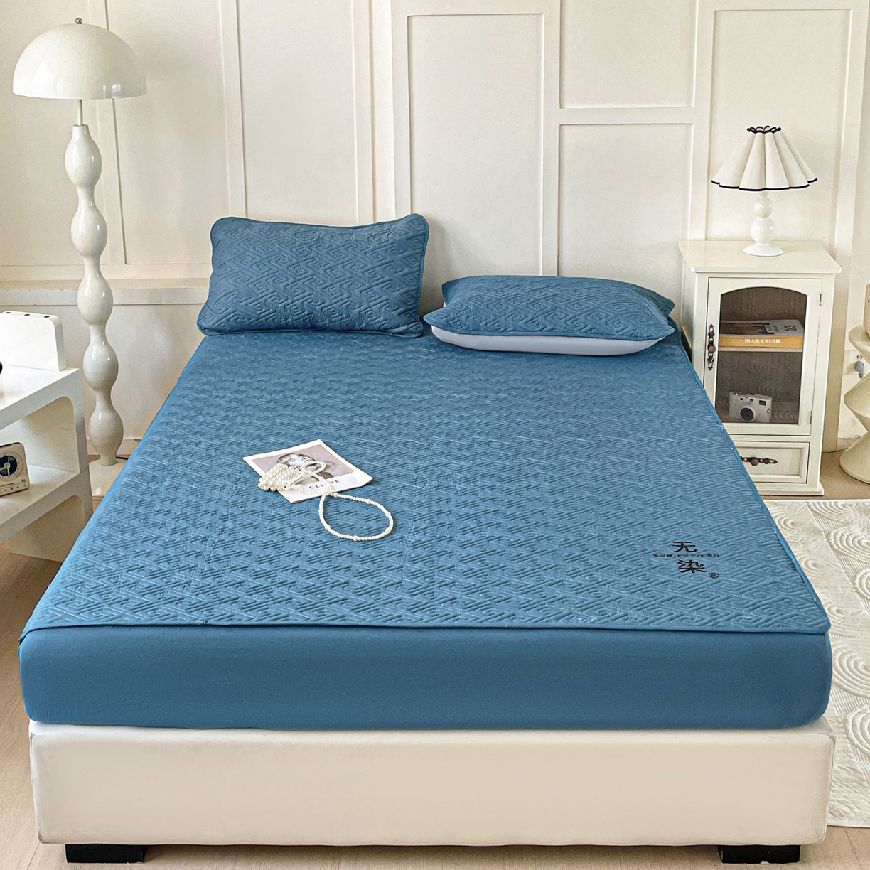 91家纺网 家纺一手货源 找家纺 娜娜 2025新款无染A类亲肤磨毛床笠 无染-湖蓝