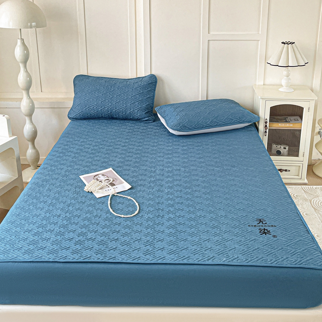 91家纺网 家纺一手货源 找家纺 娜娜 2025新款无染A类亲肤磨毛床笠 无染-湖蓝