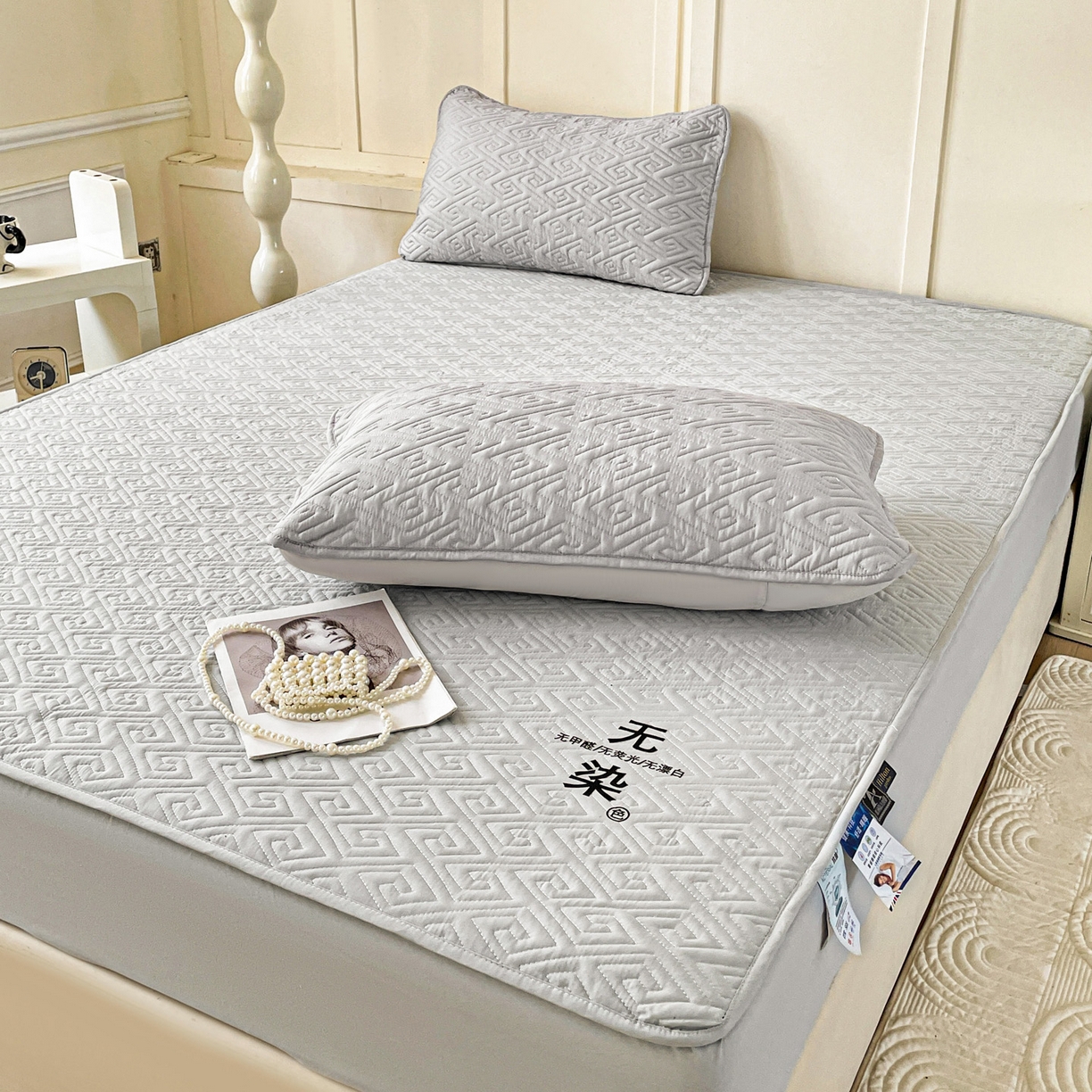 91家纺网 家纺一手货源 找家纺 娜娜 2025新款无染A类亲肤磨毛床笠 无染-灰