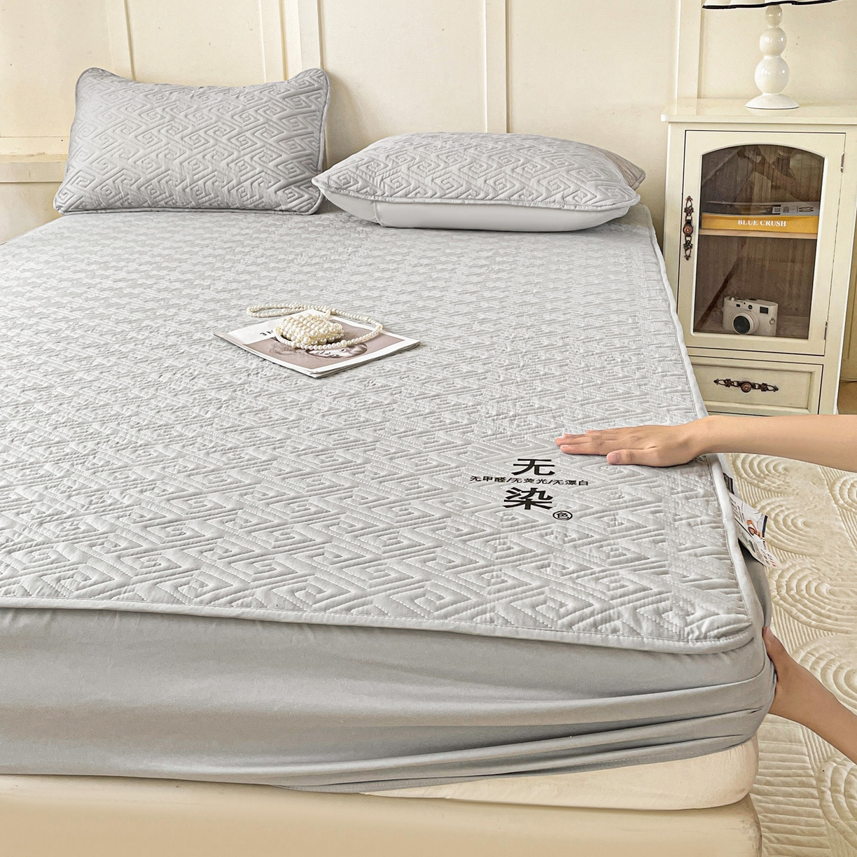 91家纺网 家纺一手货源 找家纺 娜娜 2025新款无染A类亲肤磨毛床笠 无染-灰