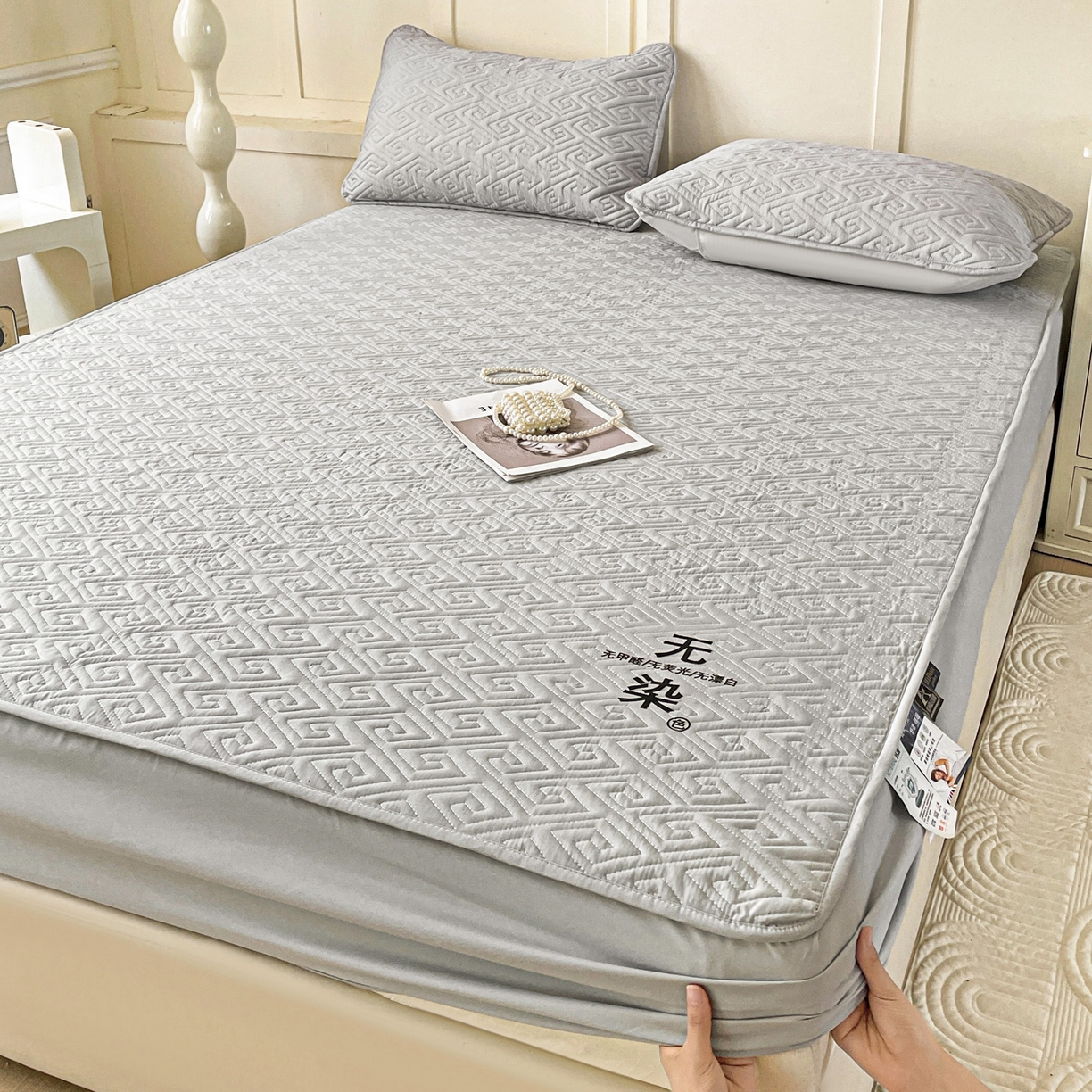 91家纺网 家纺一手货源 找家纺 娜娜 2025新款无染A类亲肤磨毛床笠 无染-灰