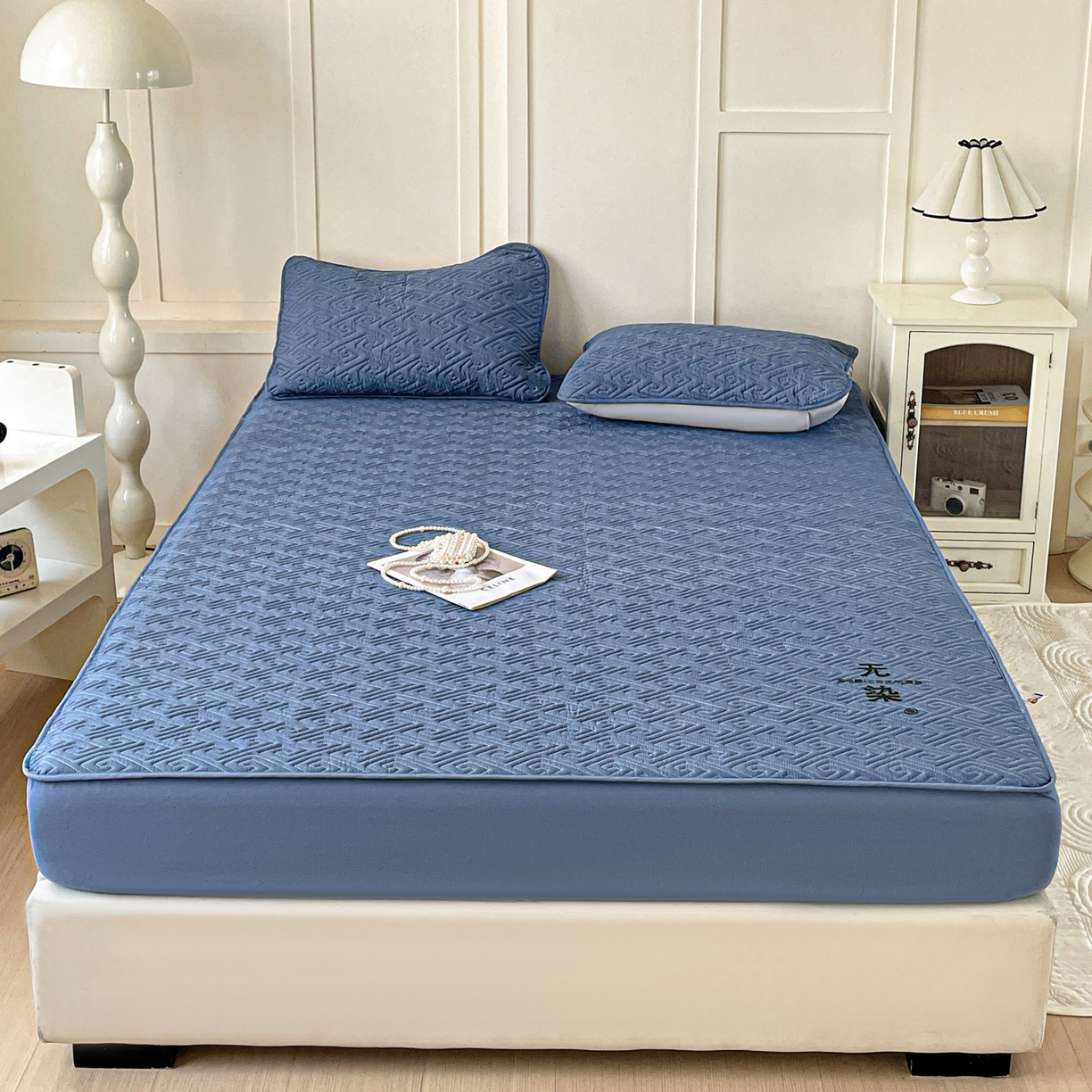 91家纺网 家纺一手货源 找家纺 娜娜 2025新款无染A类亲肤磨毛床笠 无染-蓝