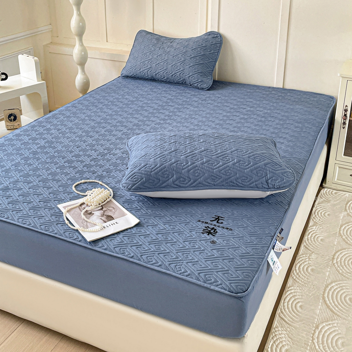 91家纺网 家纺一手货源 找家纺 娜娜 2025新款无染A类亲肤磨毛床笠 无染-蓝