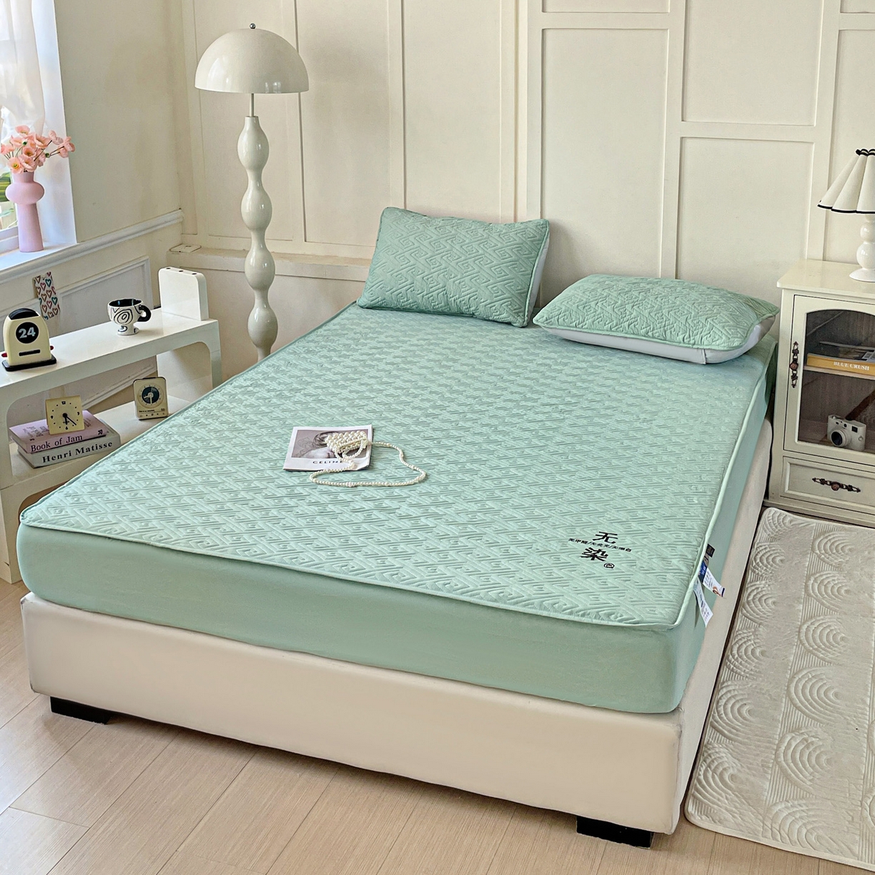 91家纺网 家纺一手货源 找家纺 娜娜 2025新款无染A类亲肤磨毛床笠 无染-绿