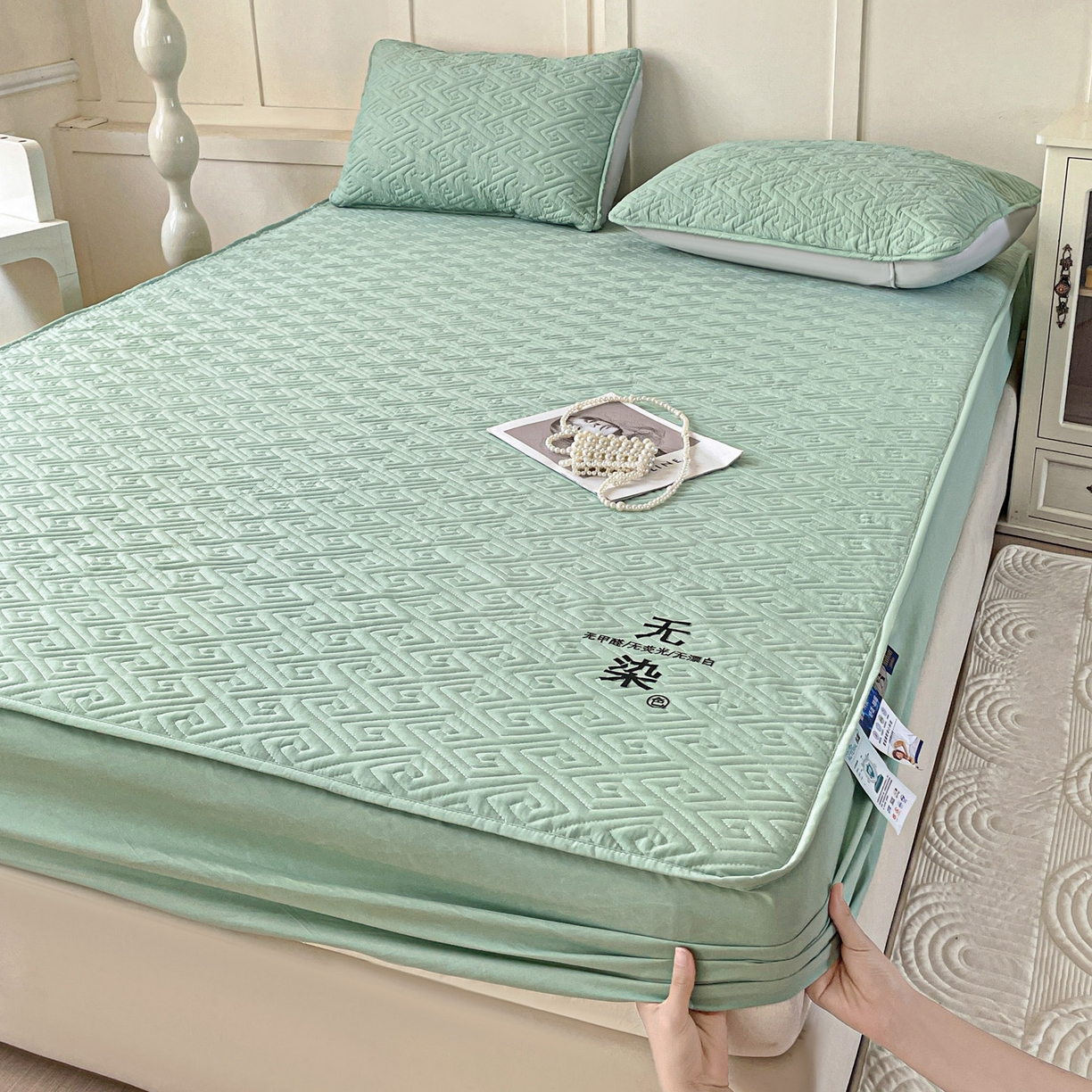 91家纺网 家纺一手货源 找家纺 娜娜 2025新款无染A类亲肤磨毛床笠 无染-绿