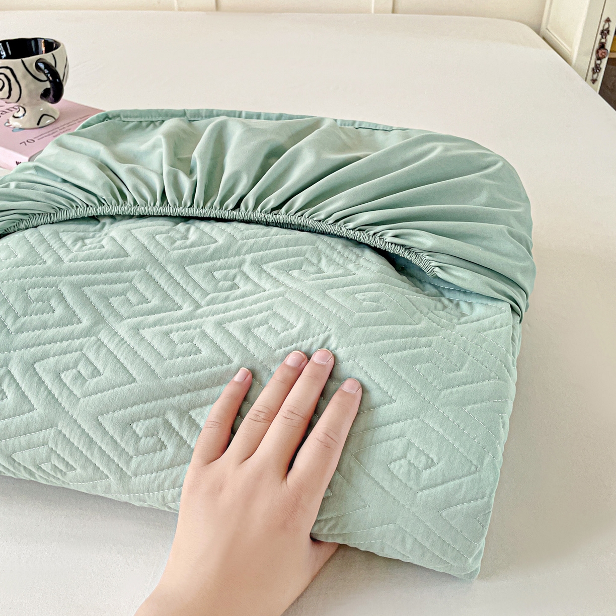 91家纺网 家纺一手货源 找家纺 娜娜 2025新款无染A类亲肤磨毛床笠 无染-绿