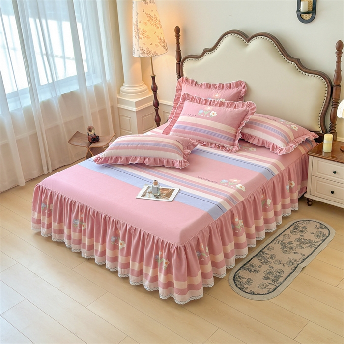 91家纺网 家纺一手货源 找家纺 （总）缦彩 2025新款全棉纯棉磨毛公主风花边床裙四件套