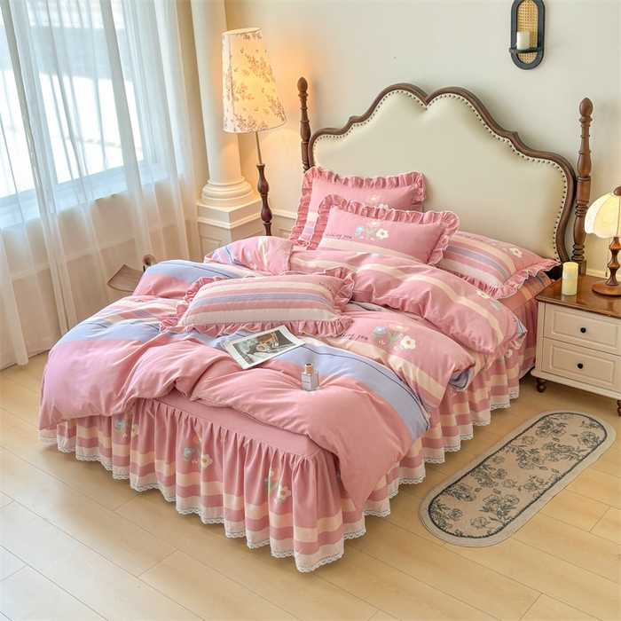 91家纺网 家纺一手货源 找家纺 （总）缦彩 2025新款全棉纯棉磨毛公主风花边床裙四件套