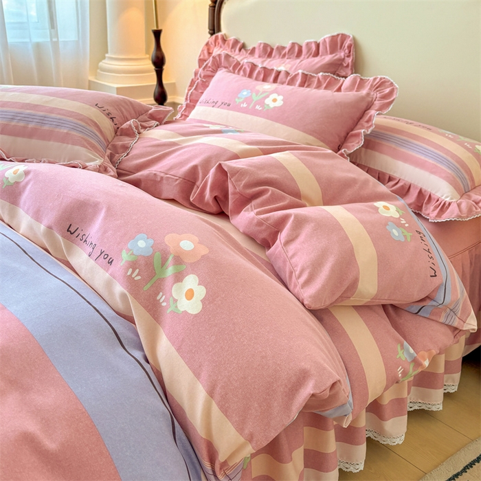 91家纺网 家纺一手货源 找家纺 （总）缦彩 2025新款全棉纯棉磨毛公主风花边床裙四件套